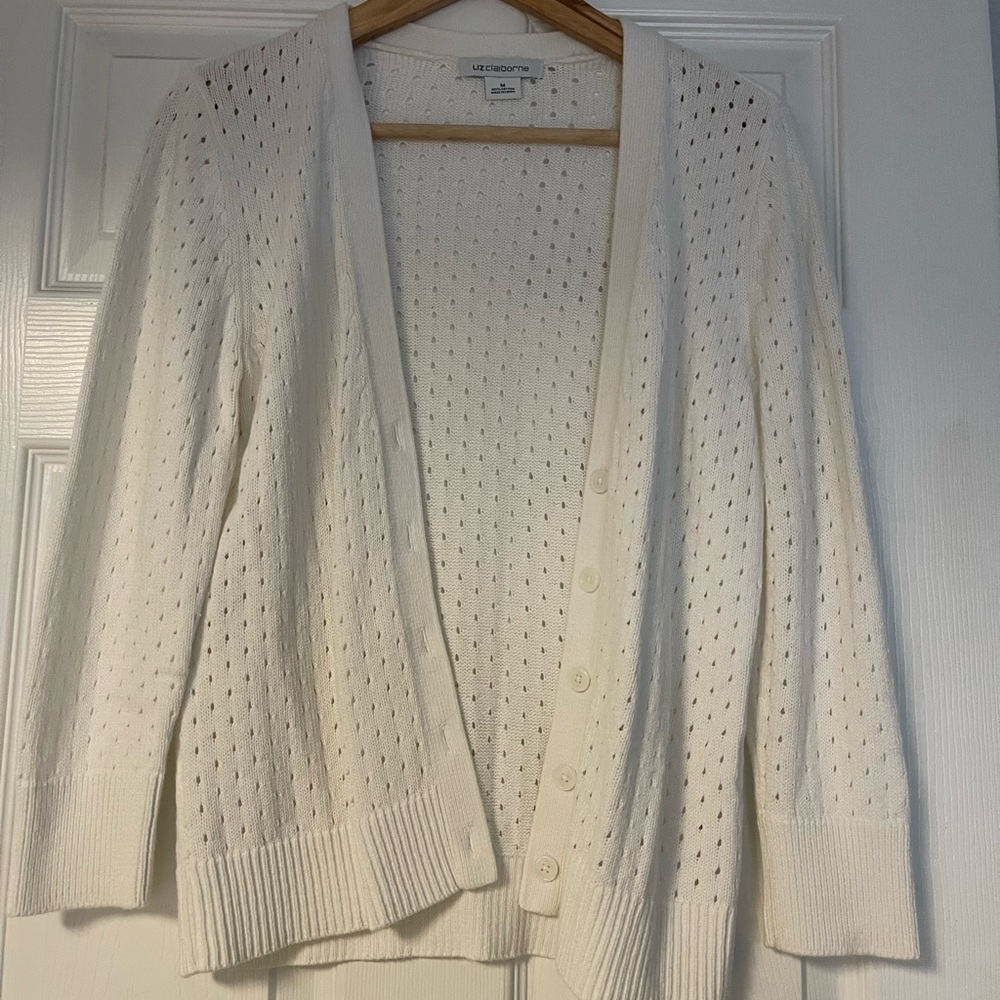 Liz Claiborne White Eyelet Cardigan